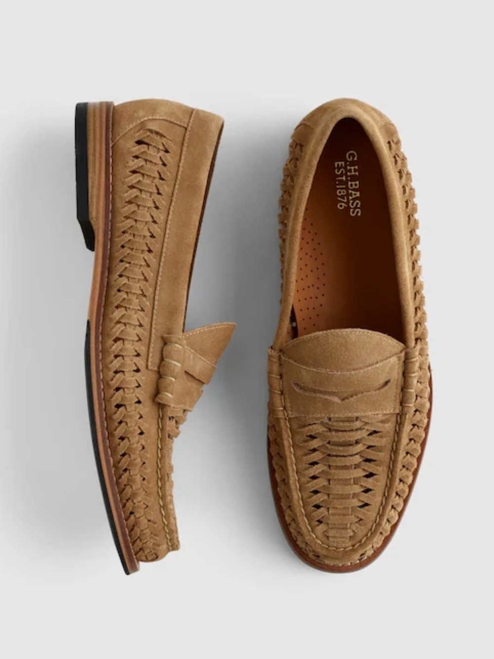 New! G.H.BASS x Madewell Lexington Penny Loafers in Woven Leather Suede Hazelnut